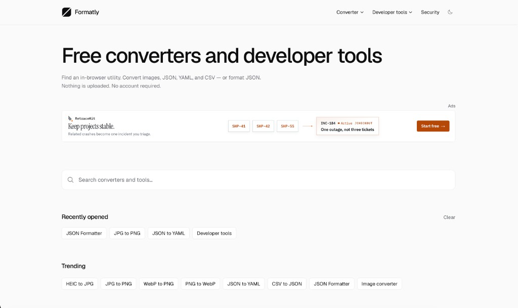 Formatly - free converters and developer tools